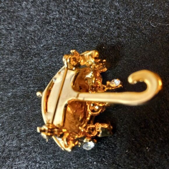 Umbrella with Rhinestone Rain Drops Gold Tone Metal Brooch Cottagecore Grandmaco - Picture 3 of 6